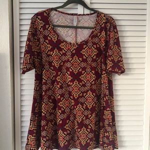 LuLaRoe print yellow orange maroon medium top
